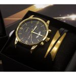 Fashion Sports Men's Quartz Watch Black Bracelet Watch Two-piece Set