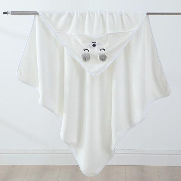 Fashion Ultra Soft Hooded Cartoon Kids Bath Towel WHITE