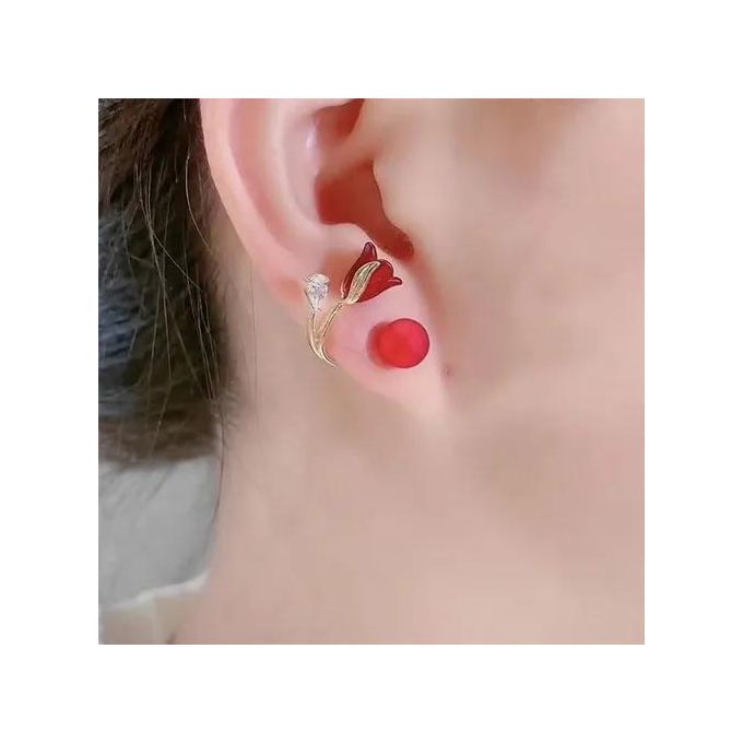 Gen Ruby Tulip Convertible Earrings Dual-Wear Statement Blooms - Curator's Pick