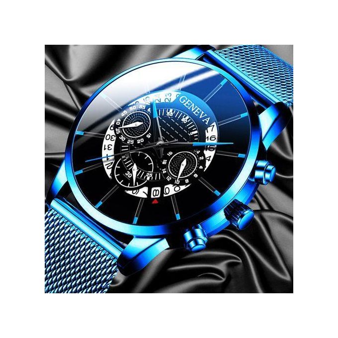 Geneva Luxury Men Fashion Business Calendar Watches Blue Stainless