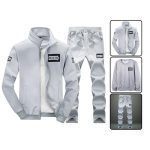 Gukbis 3pcs Men's Sports Suit, Long Sleeves + Sport Coats + Casual Pants Set - Grey