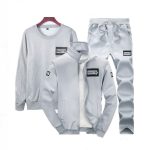 Gukbis 3pcs Men's Sports Suit, Long Sleeves + Sport Coats + Casual Pants Set - Grey