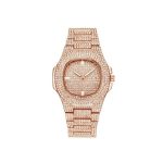 Hip Hop Iced Out Watch Quartz Luxury Full Diamond Round-Rose Gold