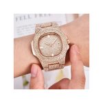 Hip Hop Iced Out Watch Quartz Luxury Full Diamond Round-Rose Gold