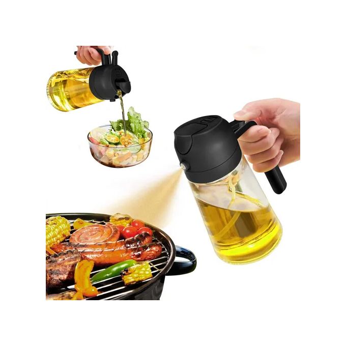 Hot-Selling Household Press-Type Oil Dispenser - 2-in-1 Spray & Pour, Glass & Plastic Material, 470ML Capacity, Colors Shipped Randomly