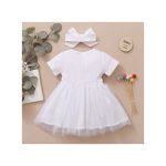Infant Baby Girl Embroidery Flowers White Short Sleeves Princess Dress