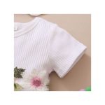 Infant Baby Girl Embroidery Flowers White Short Sleeves Princess Dress