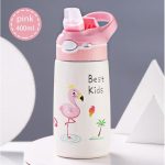 Kids Center Best Kids Thermal Water Bottles - 400ml Stainless Steel, BPA-Free, Eco-Friendly, for Ages 2-6 Pink Flamingo