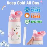 Kids Center Best Kids Thermal Water Bottles - 400ml Stainless Steel, BPA-Free, Eco-Friendly, for Ages 2-6 Pink Flamingo
