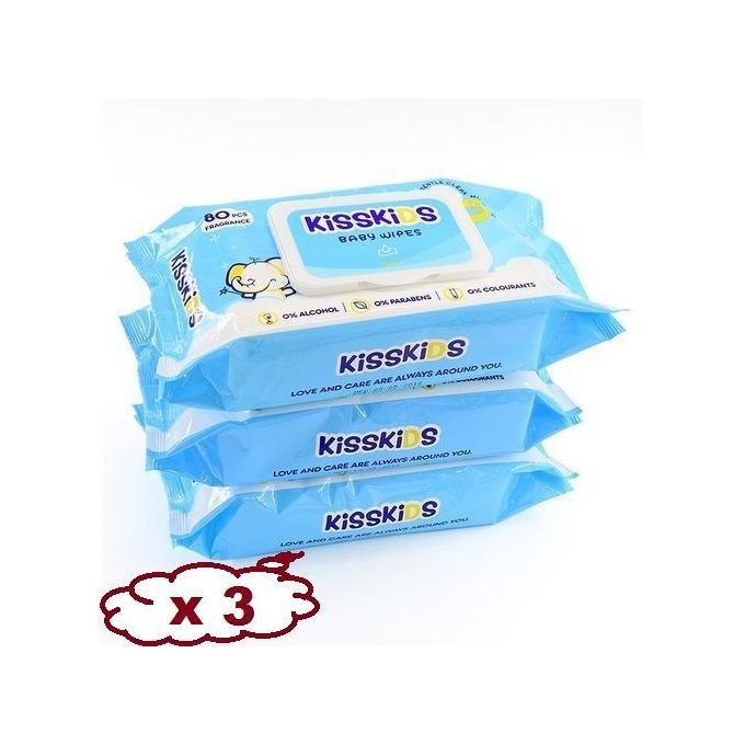 Kiss Kids 3 * 80 Pcs Baby Wipes 0% Alcohol, 0% Parabens 0% Colourants