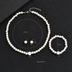 Ladies Artificial Pearl Necklace Bracelet Ear Stud Jewelry Set 3 In 1