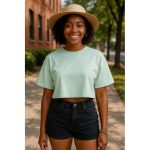 Ladies' Fleece Round Neck Crop Top - Green