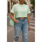 Ladies' Fleece Round Neck Crop Top - Green