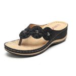 Ladies' Flowers Trim Beach Wedge Slippers Sandals