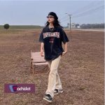 Machislet 2 en 1 femme loose casual grand motif noir et blanc t-shirt