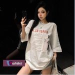 Machislet 2 en 1 femme loose casual grand motif noir et blanc t-shirt