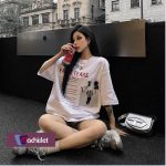 Machislet 2 en 1 femme loose casual grand motif noir et blanc t-shirt