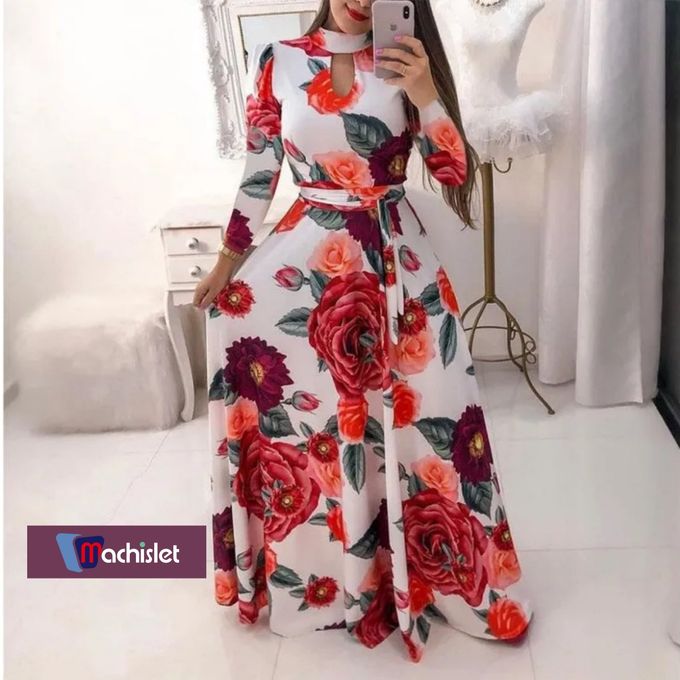 Machislet Daily Wear With Women Casual Long Dress Long-sleeved Evening Dress-WHITE