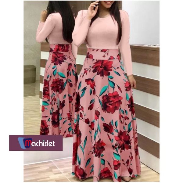 Machislet Daily Work Can Wear Women Casual Long Dress Long Sleeve Evening Gown