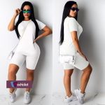 Machislet Summer New Fashion Casual Wear Yoga Wear Sportswear Bike Wear. Top + Pants-WHITE