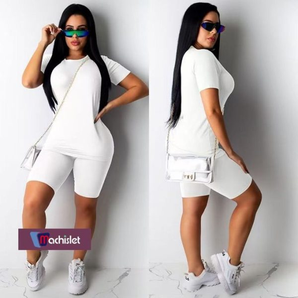 Machislet Summer New Fashion Casual Wear Yoga Wear Sportswear Bike Wear. Top + Pants-WHITE