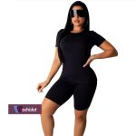 Machislet Summer New Fashion Casual Wear Yoga Wear Sportswear Bike Wear. Top + Pants-BLACK