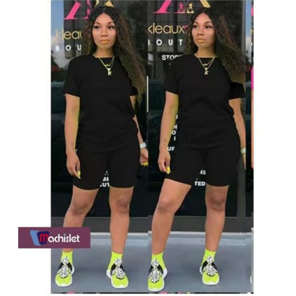 Machislet Summer New Fashion Casual Wear Yoga Wear Sportswear Bike Wear. Top + Pants-BLACK