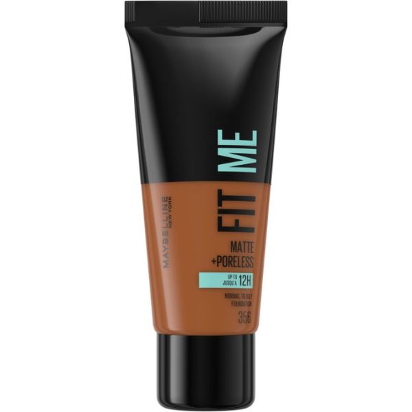 Maybelline Fit Me Matte and Poreless Foundation for Normal to Oily Skin, Full Cover Blendable upto 12H - 356 WARM COCONUT, 30ml