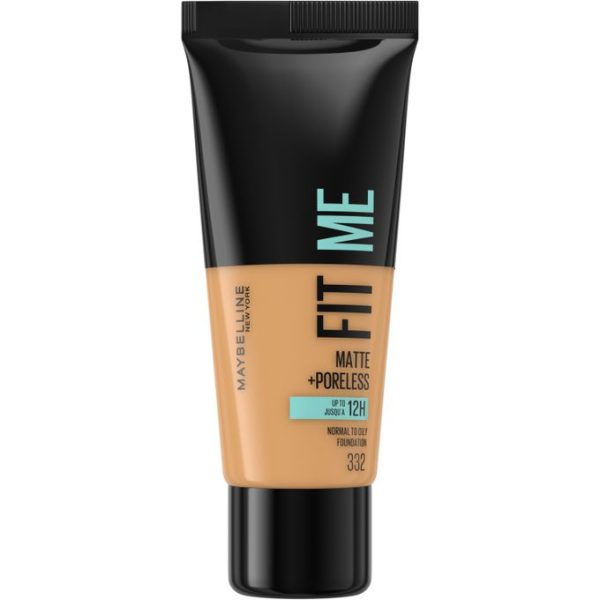 Maybelline Fit Me Matte & Poreless Foundation Full Coverage Blendable Normal To Oily Skin, Upto 12H Shine Control - 332 GOLDEN CARAMEL, 30ml