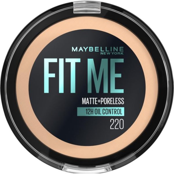Maybelline Fit Me Matte Poreless Powder 220 Nat Beige, Lightweight, 12hr Long Wearing, Skin Tone Matching, Absorbs Oil