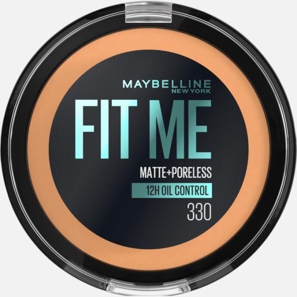 Maybelline Fit Me, Matte Poreless Powder 330 Toffee, Lightweight, 12hr Long Wearing, Skin Tone Matching, Absorbs Oil