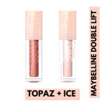 Maybelline Lifter Gloss Twin Pack - Topaz + Ice - With Hyaluronic Acid for Hydrated, Fuller, Lifted Lips, 5.4ml