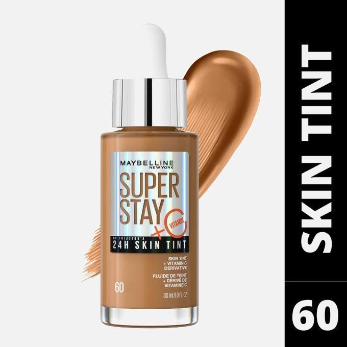 Maybelline Superstay Skin Tint Shade 60 with Vitamin C, Upto 24HR Longwear, Radiant Light-to-Medium Coverage Foundation