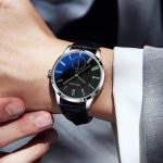 Men's Blue Dial Leather Belt Quartz Wrist Watch For Business