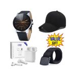 Mens Buckle Leather Belt Canvas -Tactical Belts + Watch + Cap + I 12 Air - Pod