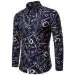 Men's Button Casual Print Shirt Long Sleeved Shirt