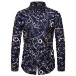 Men's Button Casual Print Shirt Long Sleeved Shirt