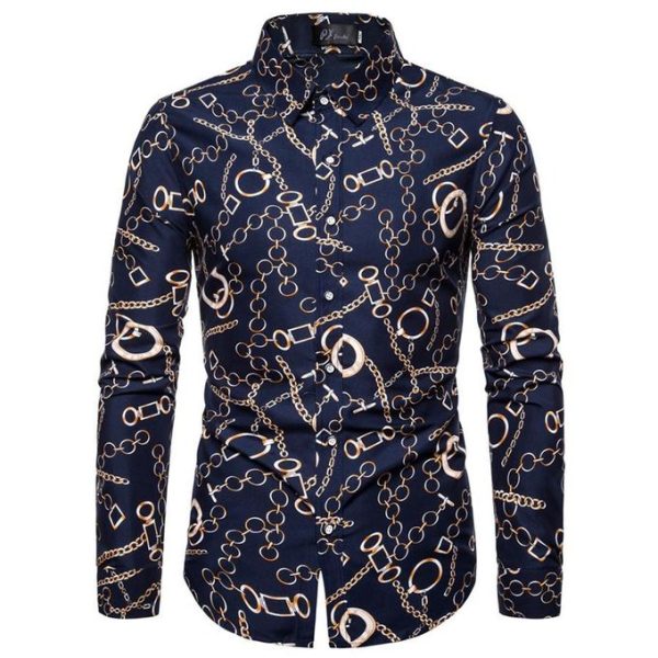 Men's Button Casual Print Shirt Long Sleeved Shirt
