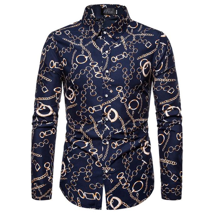 Men's Button Casual Print Shirt Long Sleeved Shirt
