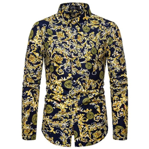 Men'S Button Shirt Men Casual Print Shirt Long Sleeved Shirts.