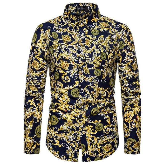 Men'S Button Shirt Men Casual Print Shirt Long Sleeved Shirts.