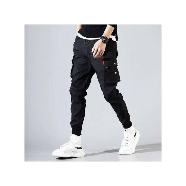 Men's Casual Khaki Trousers with Tapered Cuffs - Black