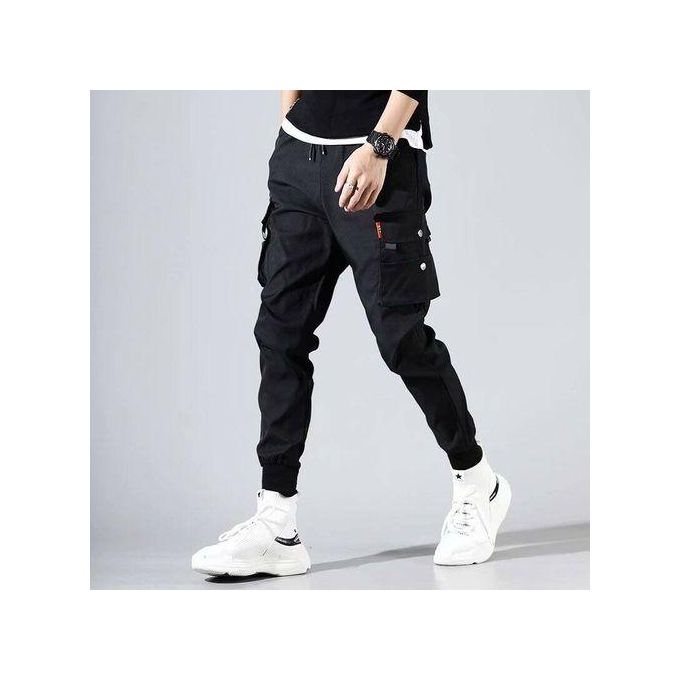 Men's Casual Khaki Trousers with Tapered Cuffs - Black