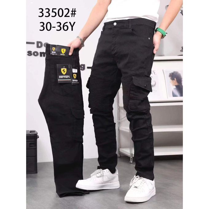 Men's Jeans Cargo Pants Pocketed- BLACK