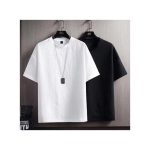 Mens Loose Large Size Short Sleeve T-shirt 2 Pcs-Black/White