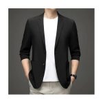 Men's slim-fit single-breasted black suit jacket