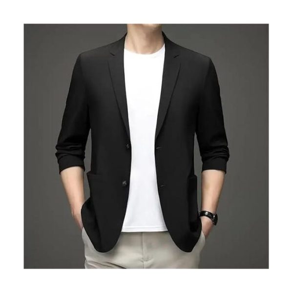 Men's slim-fit single-breasted black suit jacket