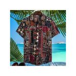 Mens Vintage Graffiti Short Sleeve Button-Down Hawaii Beach Shirt