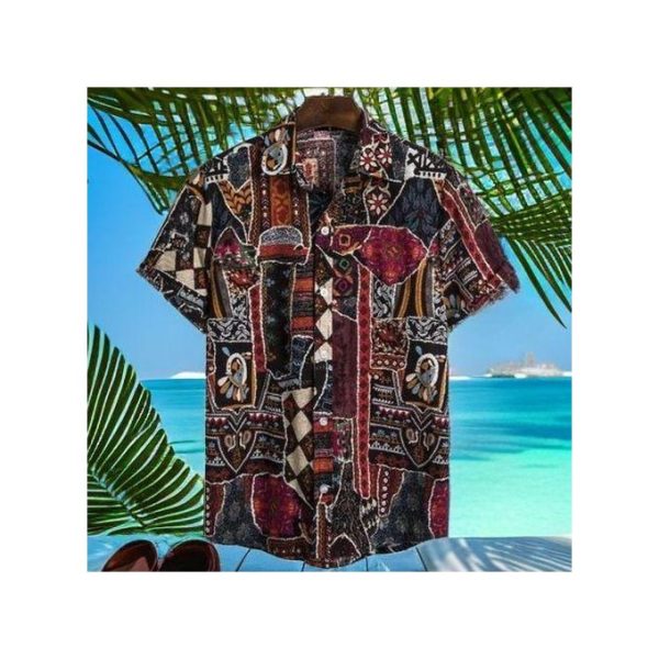 Mens Vintage Graffiti Short Sleeve Button-Down Hawaii Beach Shirt