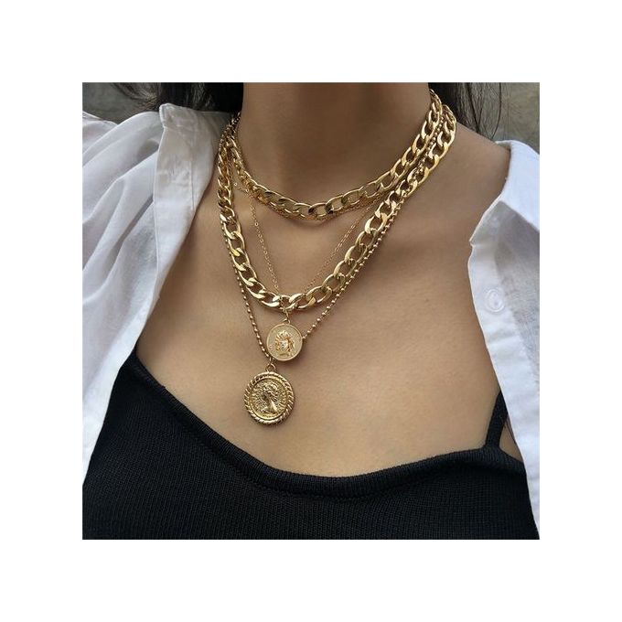 Multi-layer Gold Necklaces Jewelry Choker Chain Necklace Vintage For Women